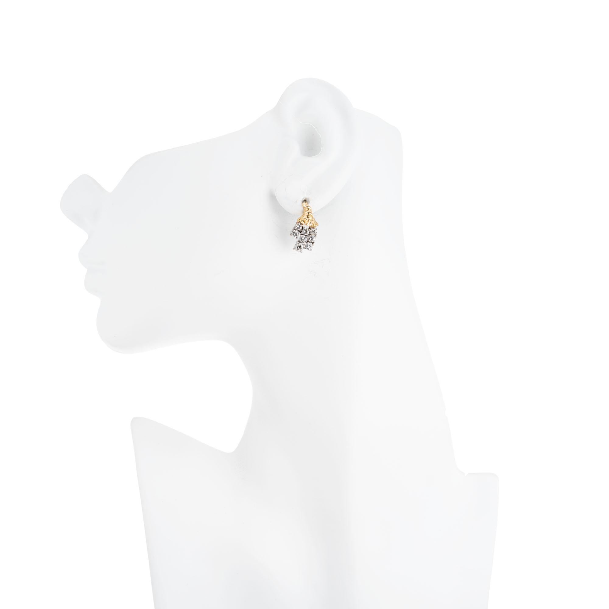 Women's 1.20 Carat Diamond Three-Row Tassel Gold Platinum Earrings For Sale
