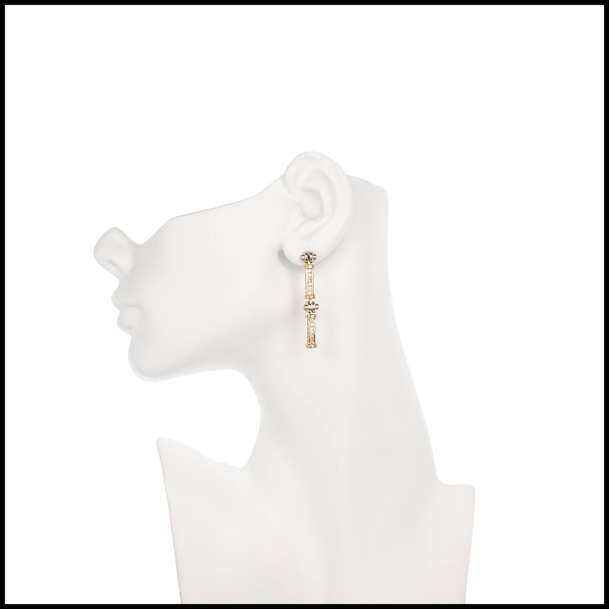Women's 1.20 Carat Diamond Two-Tone Gold Dangle Drop Earrings For Sale