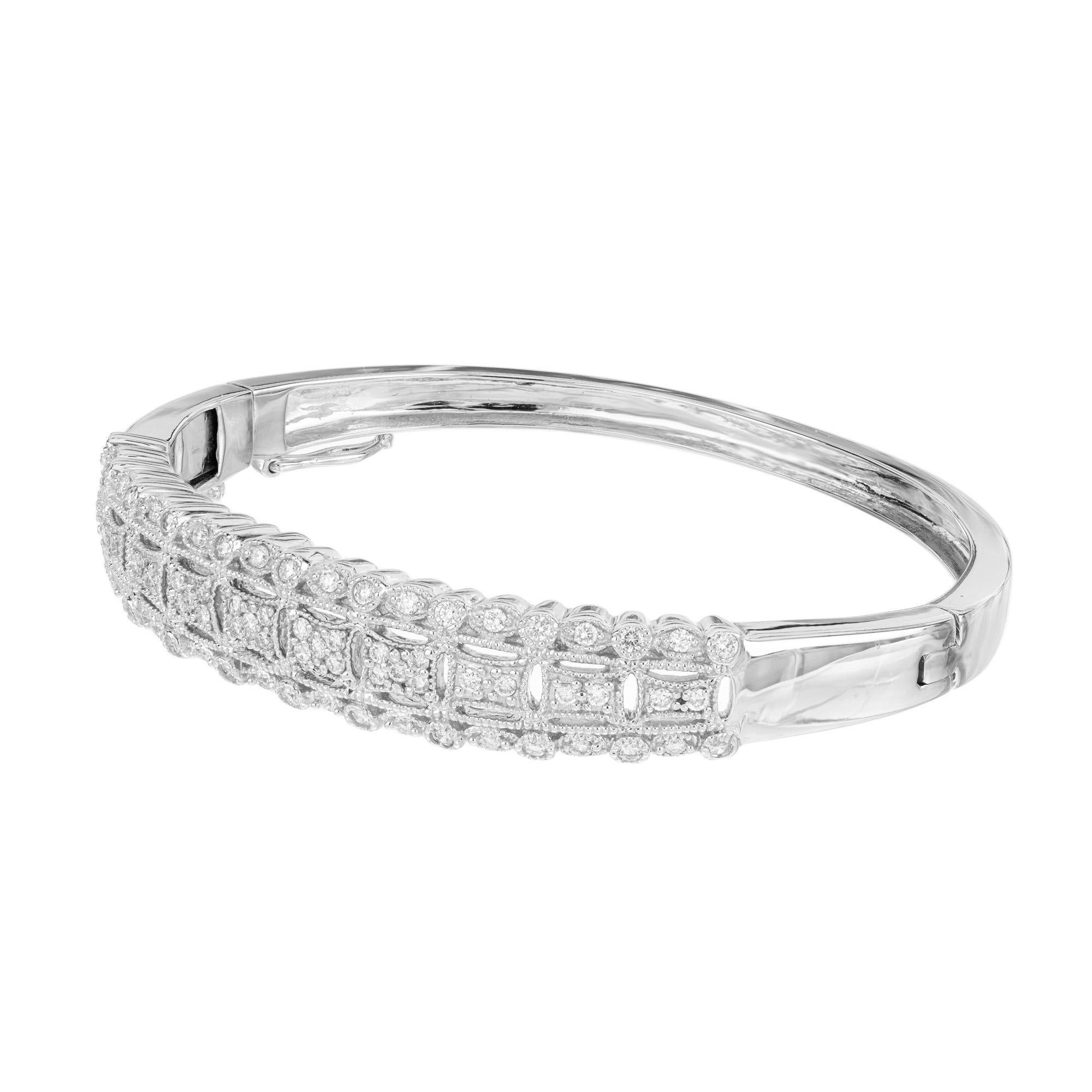 Taille ronde Bracelet jonc en or blanc avec diamants de 1,20 carat en vente