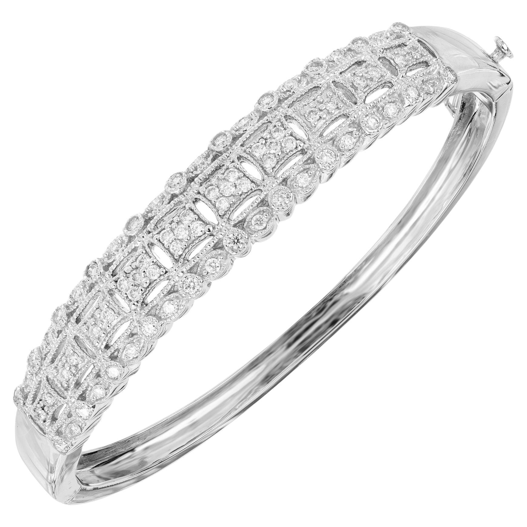 1.20 Carat Diamond White Gold Bangle Bracelet For Sale