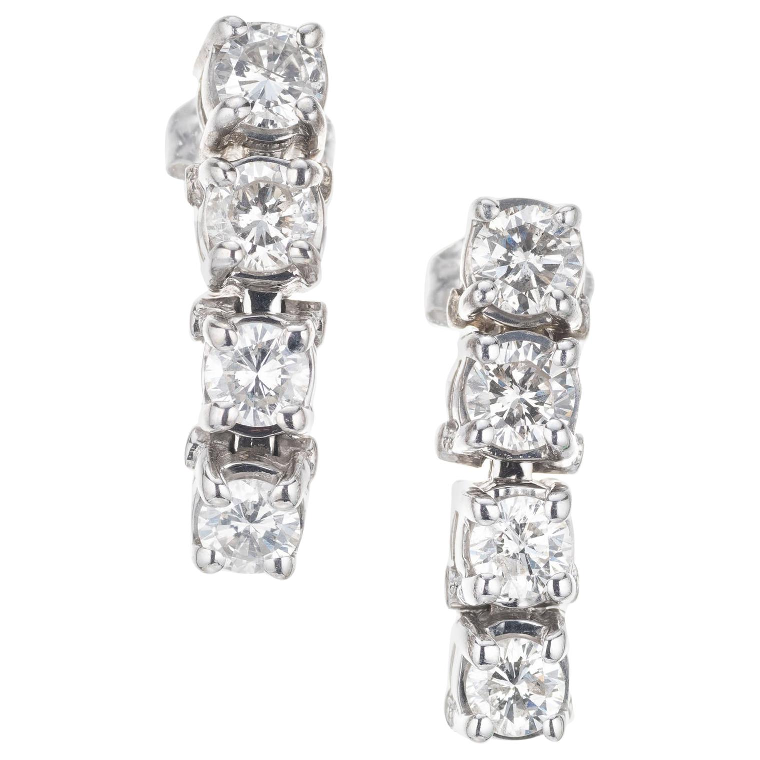 1.20 Carat Diamond White Gold Dangle Earrings For Sale