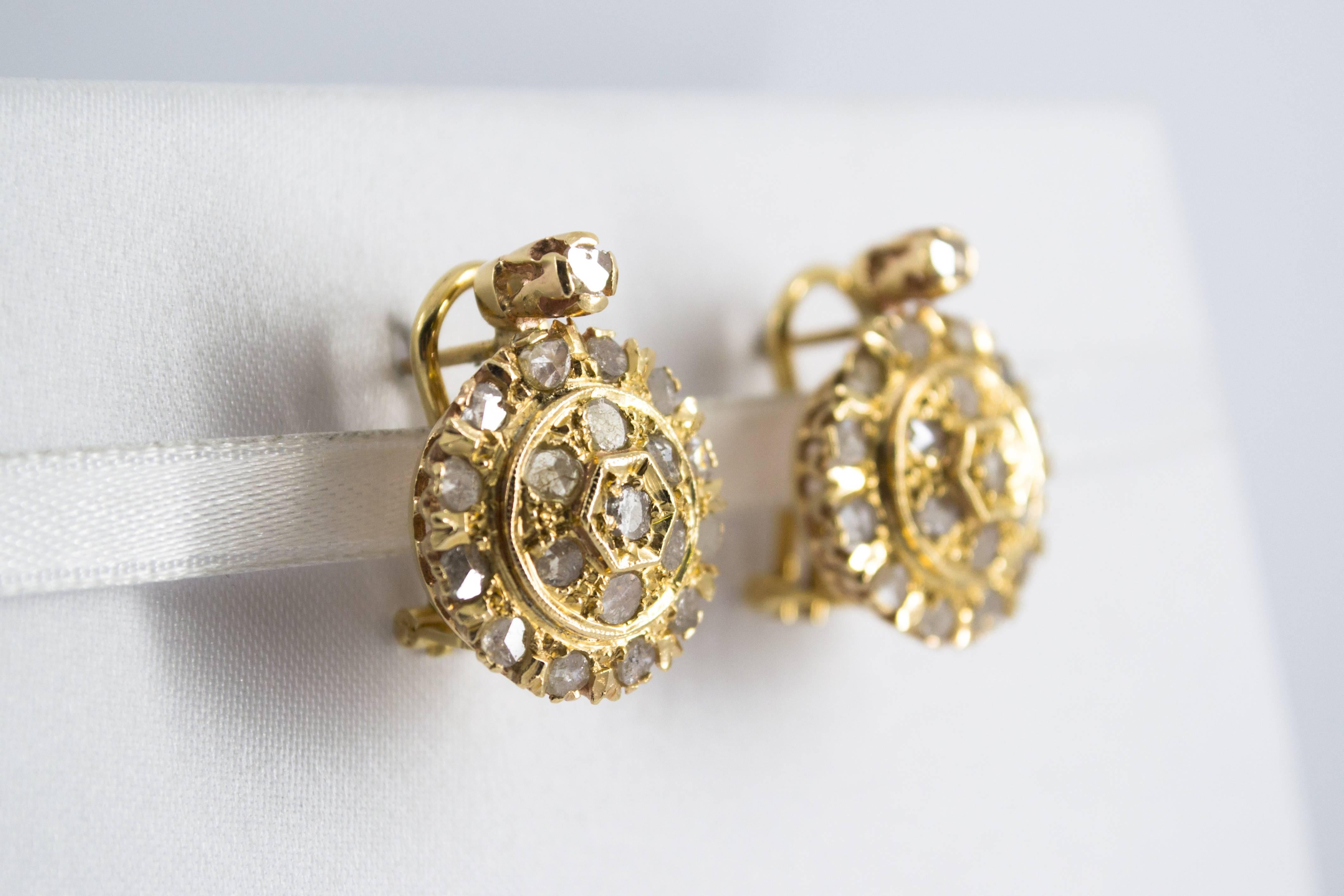 Women's or Men's 1.20 Carat White Diamond Yellow Gold Clip-On Earrings