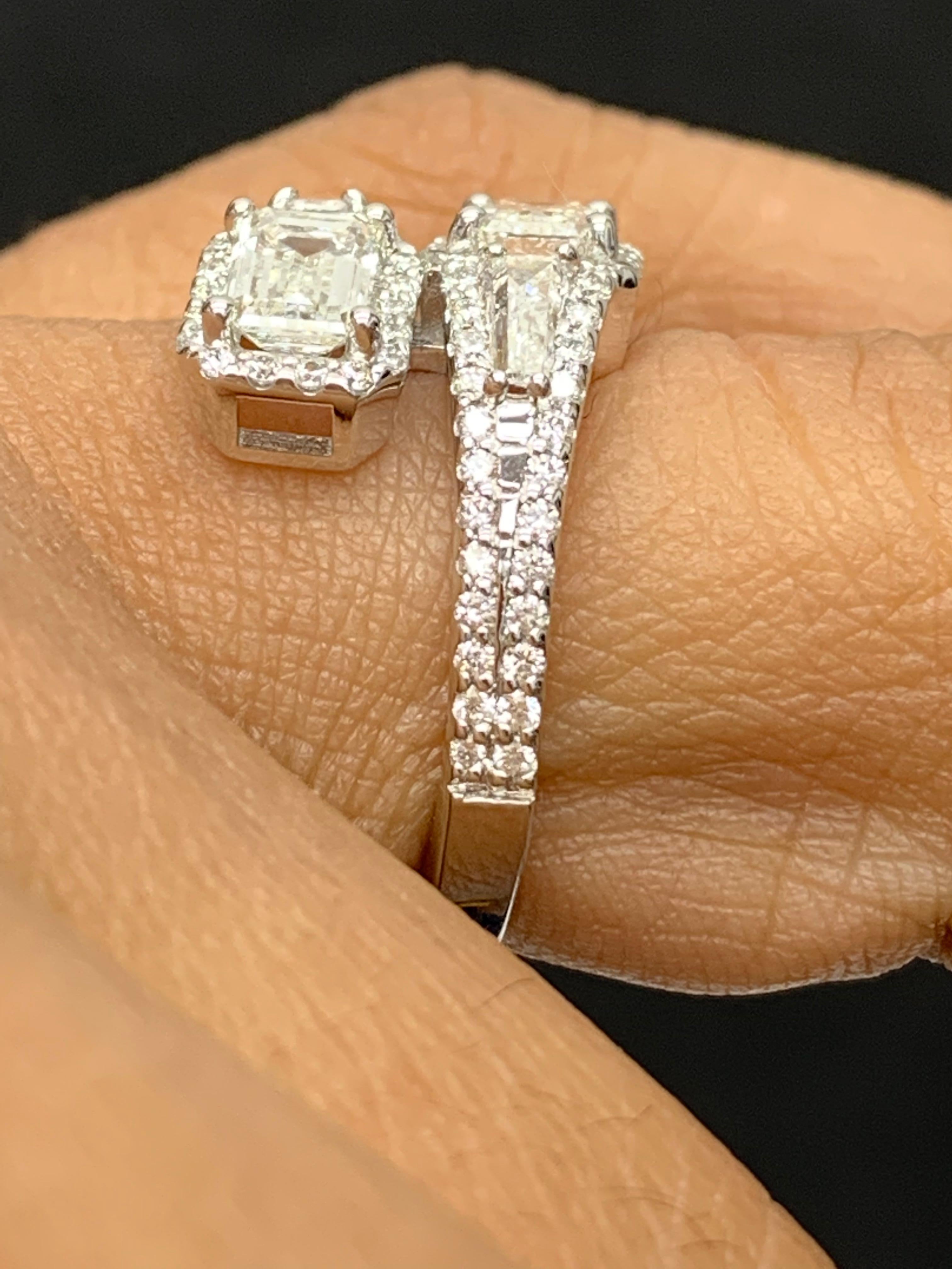 1.20 Carat Emerald Cut Diamond Toi et Moi Ring 14K White Gold For Sale 5