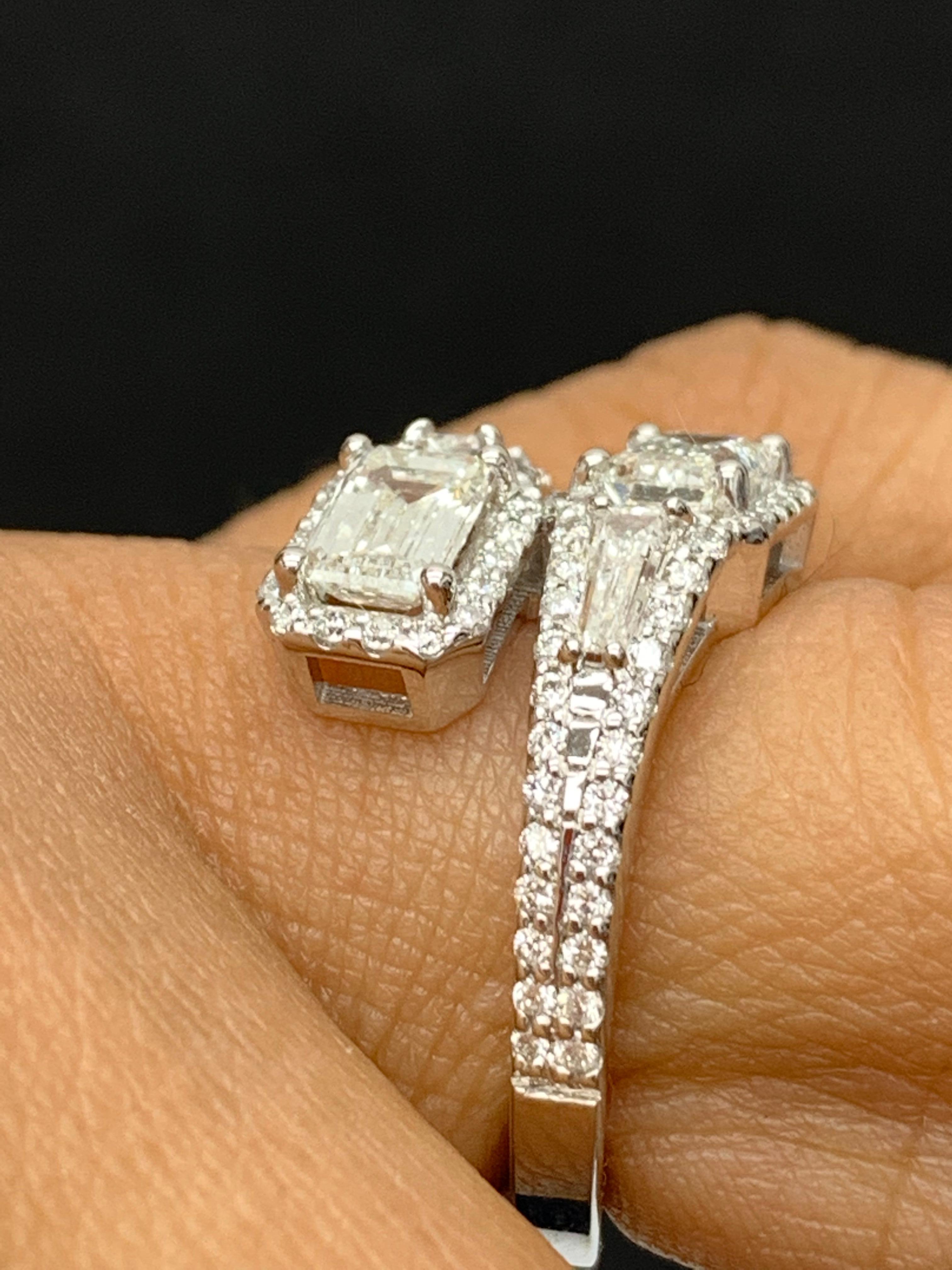 1.20 Carat Emerald Cut Diamond Toi et Moi Ring 14K White Gold For Sale 6