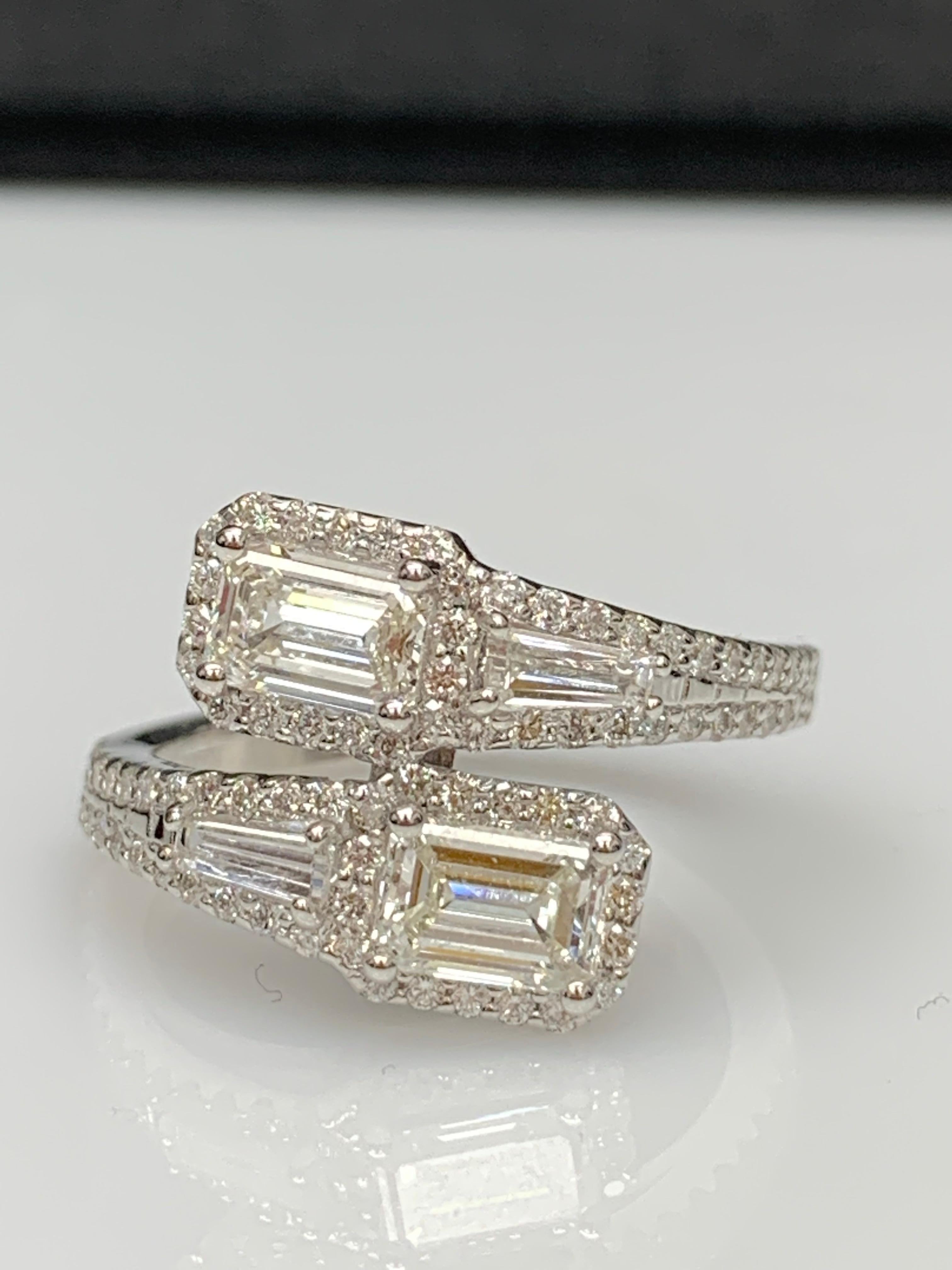 1.20 Carat Emerald Cut Diamond Toi et Moi Ring 14K White Gold For Sale 8