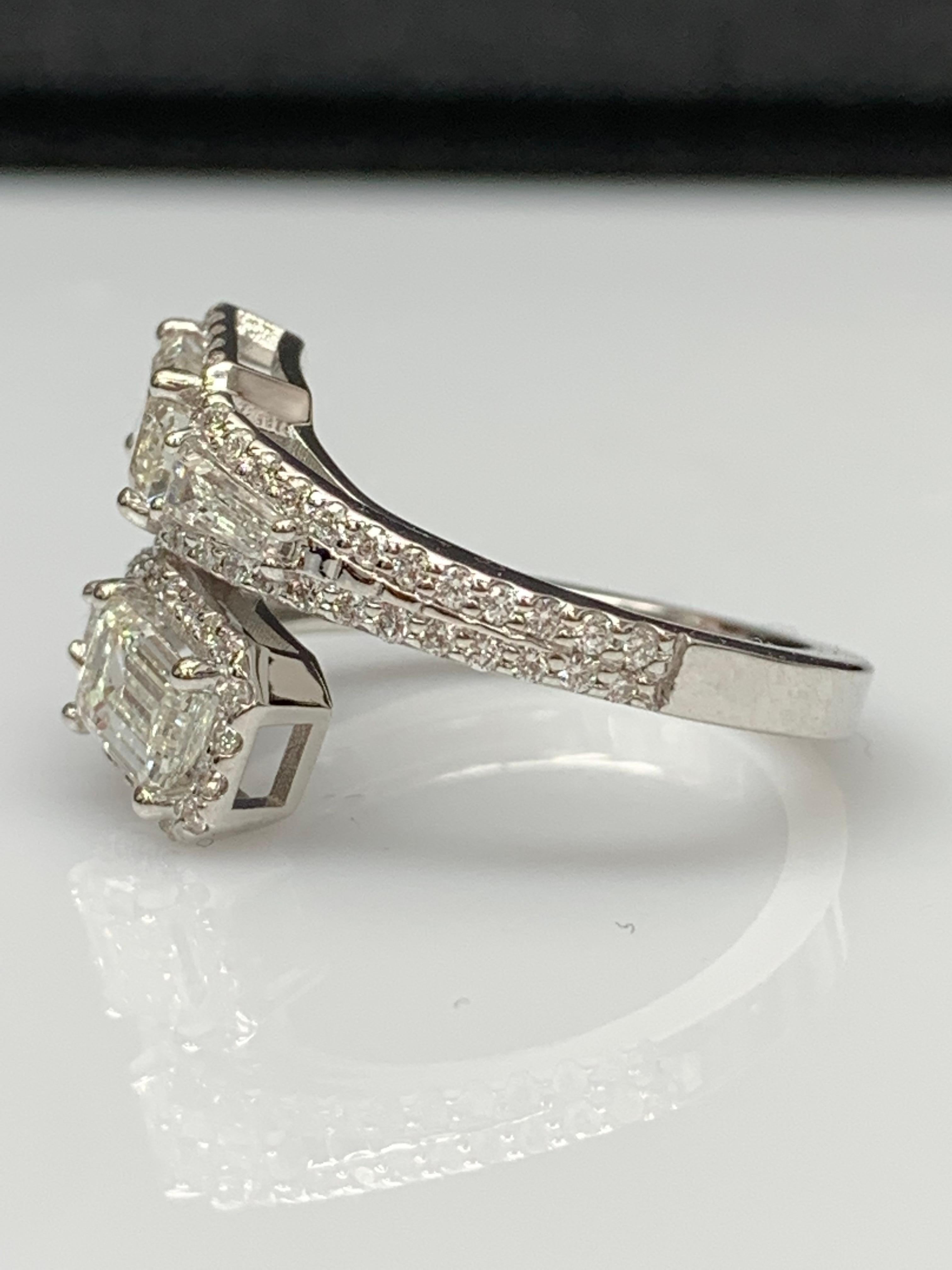 1.20 Carat Emerald Cut Diamond Toi et Moi Ring 14K White Gold For Sale 9