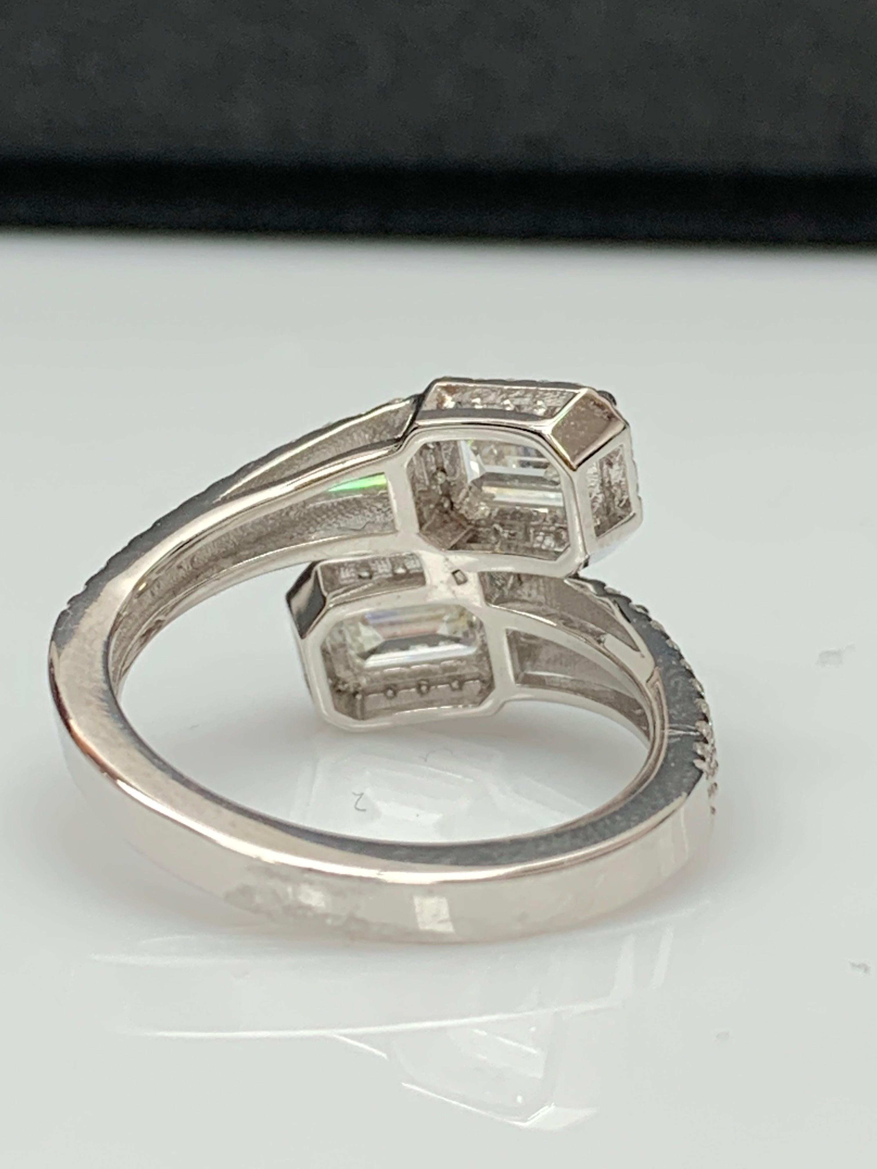 1.20 Carat Emerald Cut Diamond Toi et Moi Ring 14K White Gold For Sale 10