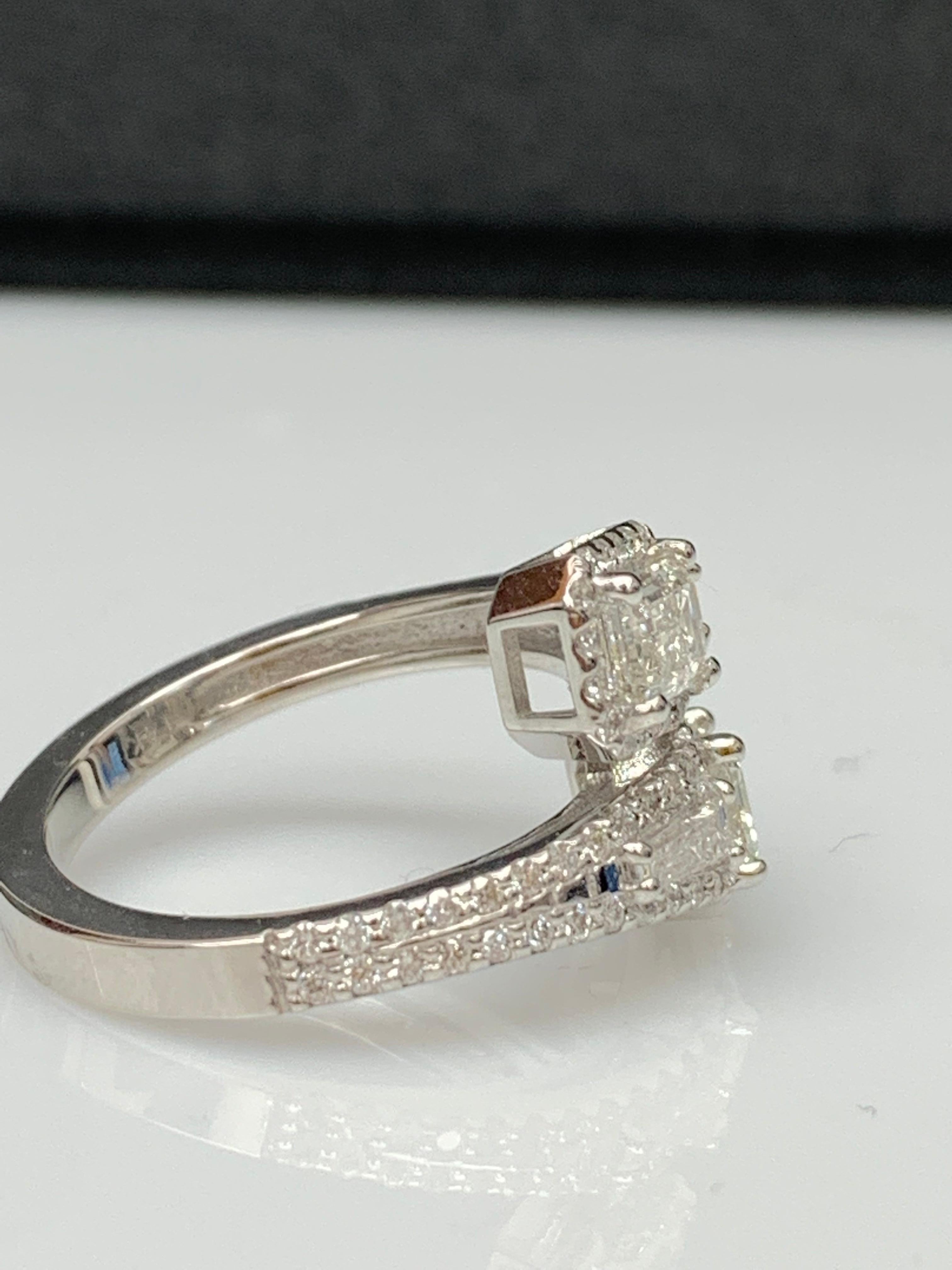 1.20 Carat Emerald Cut Diamond Toi et Moi Ring 14K White Gold For Sale 11