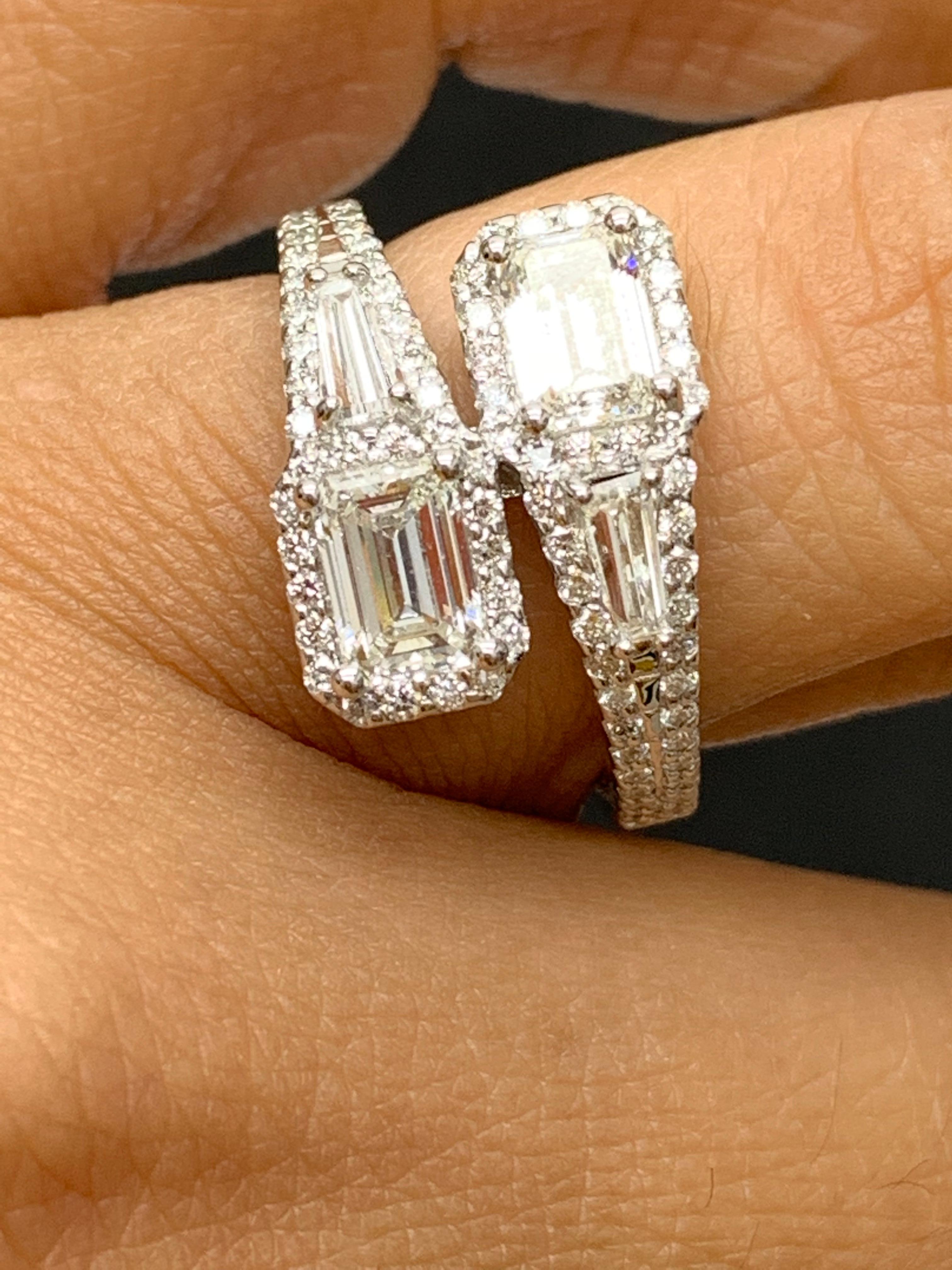 1.20 Carat Emerald Cut Diamond Toi et Moi Ring 14K White Gold For Sale 2