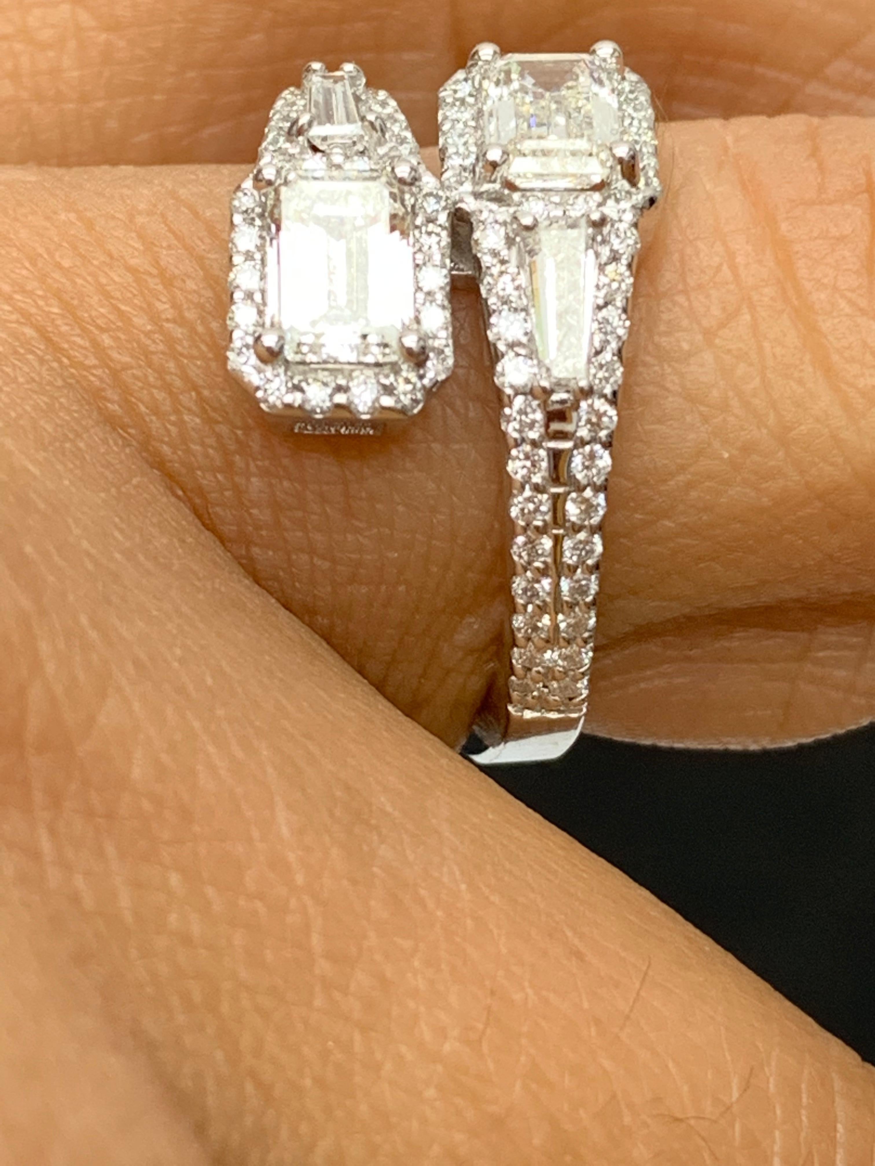 1.20 Carat Emerald Cut Diamond Toi et Moi Ring 14K White Gold For Sale 3