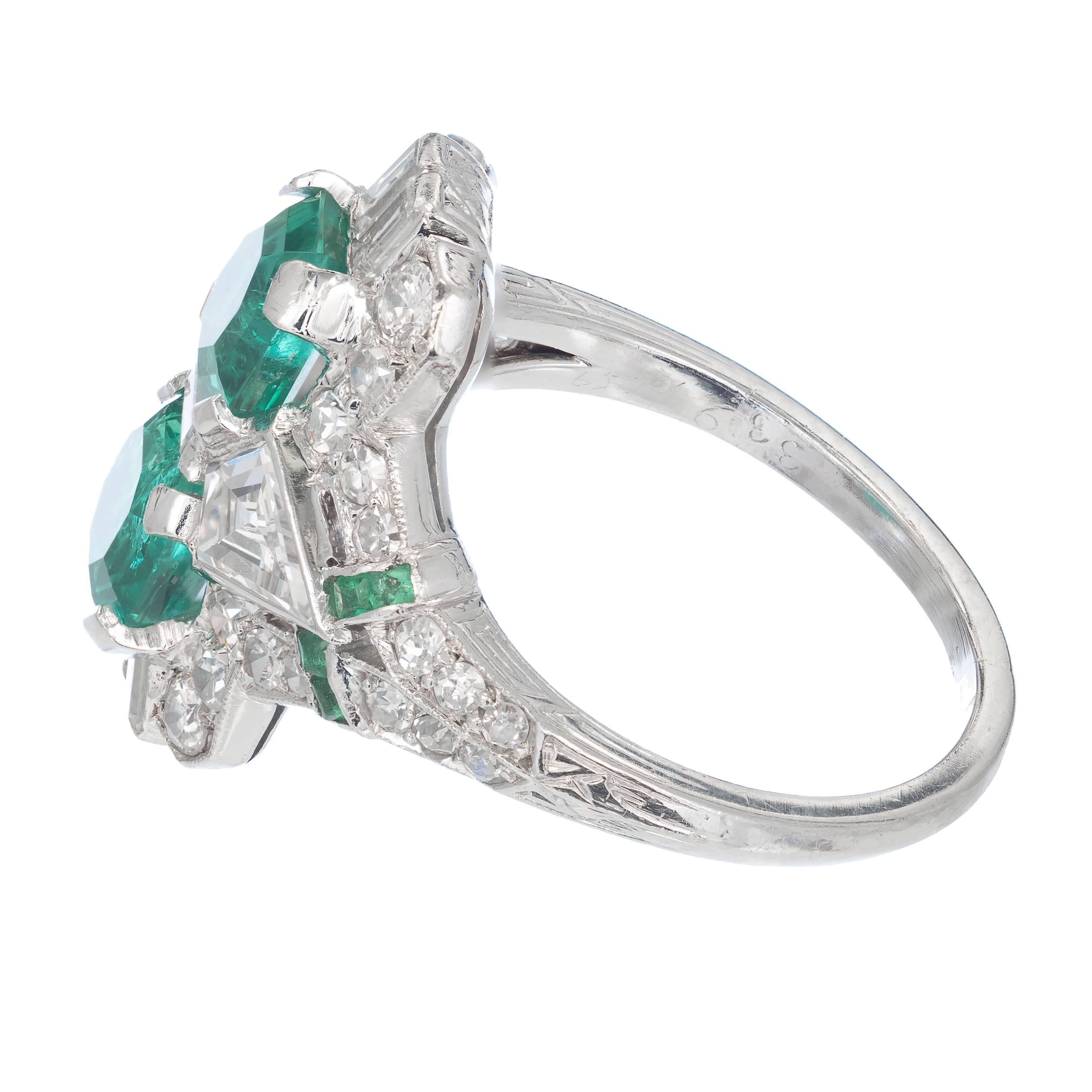 1.20 Carat Emerald Diamond Art Deco Platinum Cocktail Ring In Good Condition For Sale In Stamford, CT