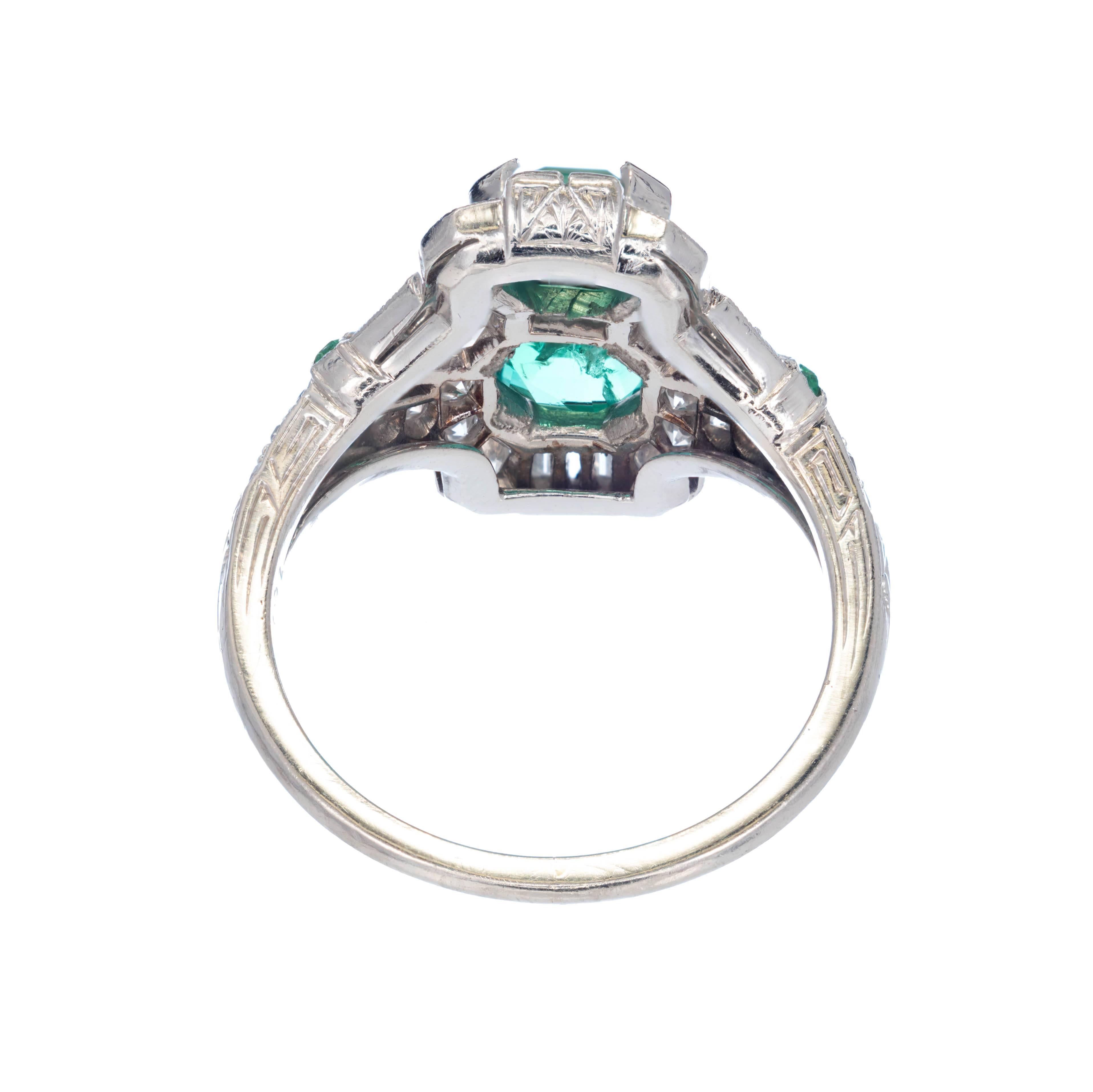 1.20 Carat Emerald Diamond Art Deco Platinum Cocktail Ring In Good Condition For Sale In Stamford, CT