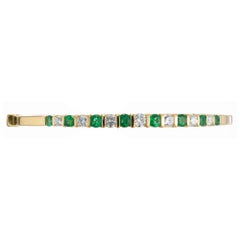 1.20 Carat Emerald Diamond Bar Set Yellow Gold Hinged Bangle Bracelet