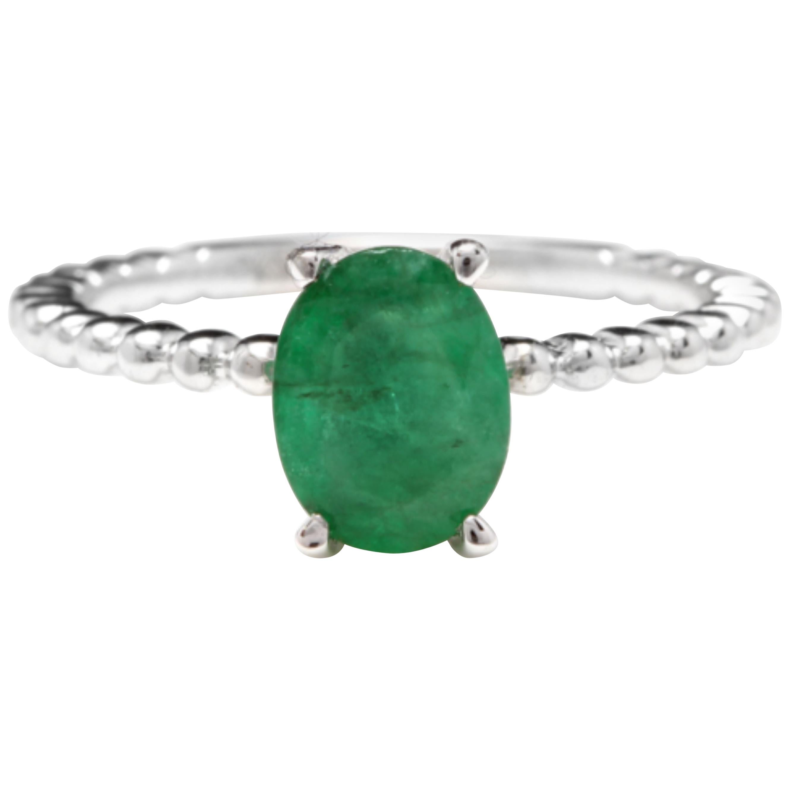 1.20 Carat Exquisite Natural Emerald 14 Karat Solid White Gold Ring