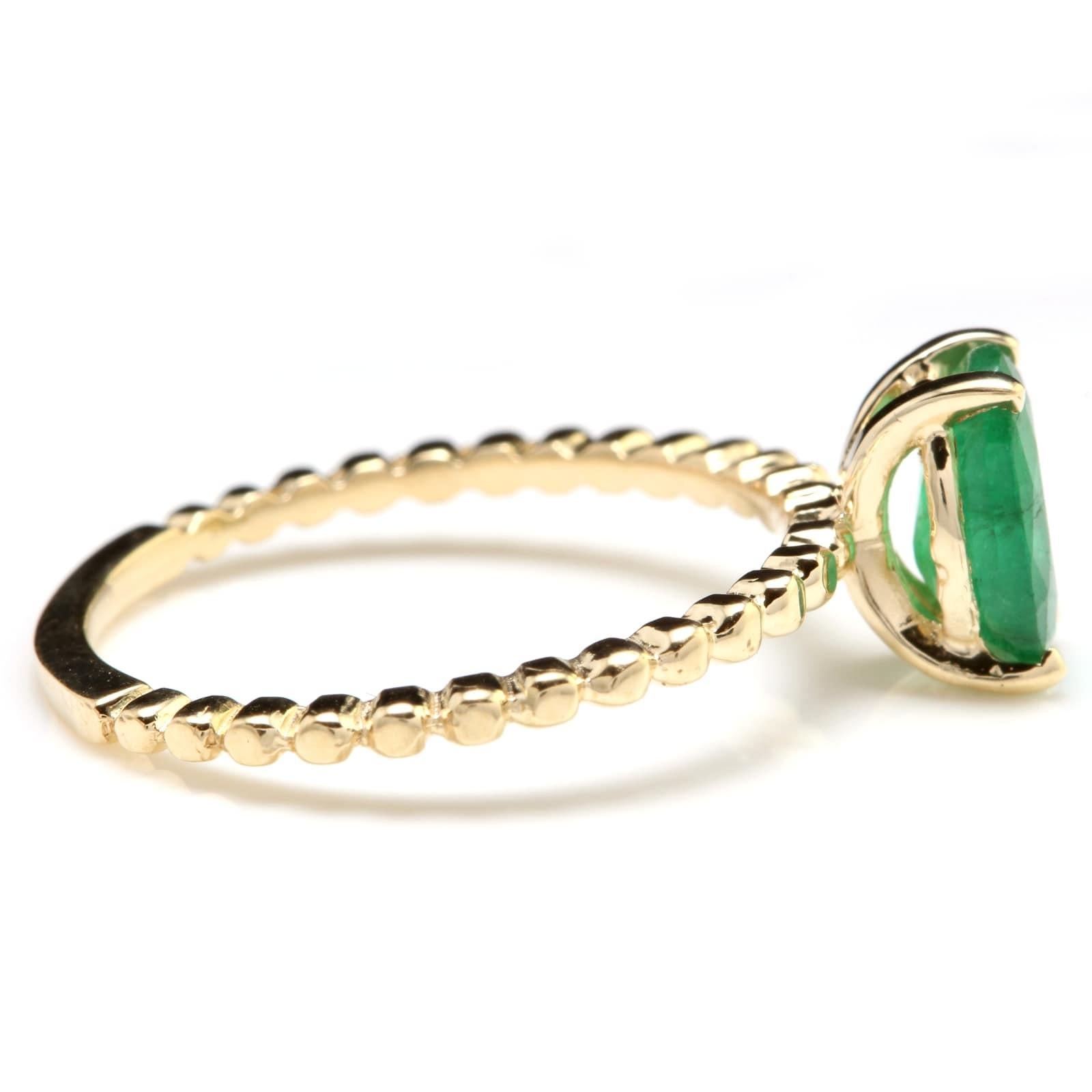 1,20 Karat Exquisite natürlicher Smaragd 14 Karat massiver Gelbgold Ring (Smaragdschliff) im Angebot