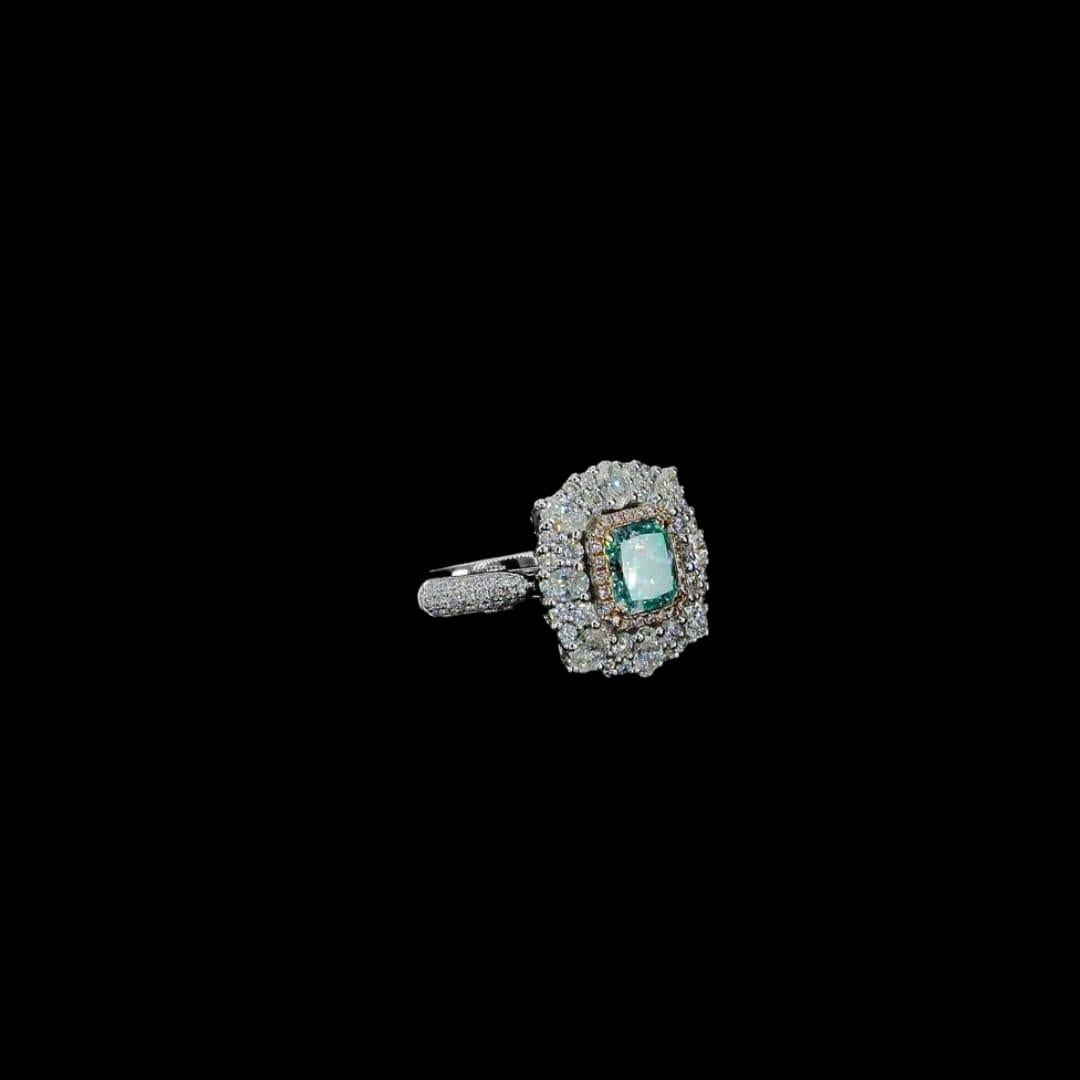 Radiant Cut 1.20 Carat Faint Green Diamond Ring & Pendant Convertible GIA Certified For Sale