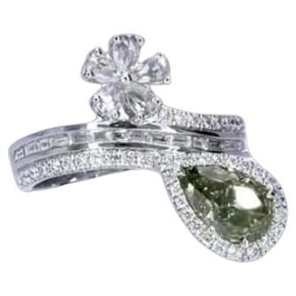 1.20 Carat Fancy Deep Greenish Yellow Diamond Ring SI1 Clarity GIA Certified For Sale