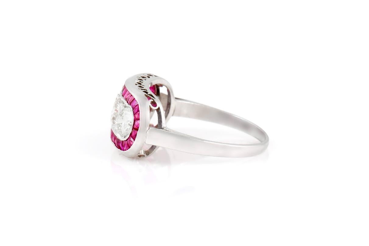 Art Deco 1.20 Carat Four Stone Diamond Ring with Rubies For Sale