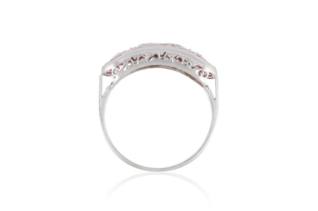 Round Cut 1.20 Carat Four Stone Diamond Ring with Rubies For Sale