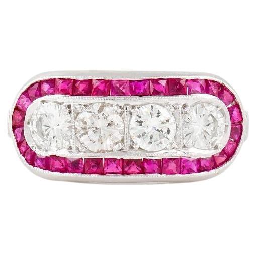 1.20 Carat Four Stone Diamond Ring with Rubies