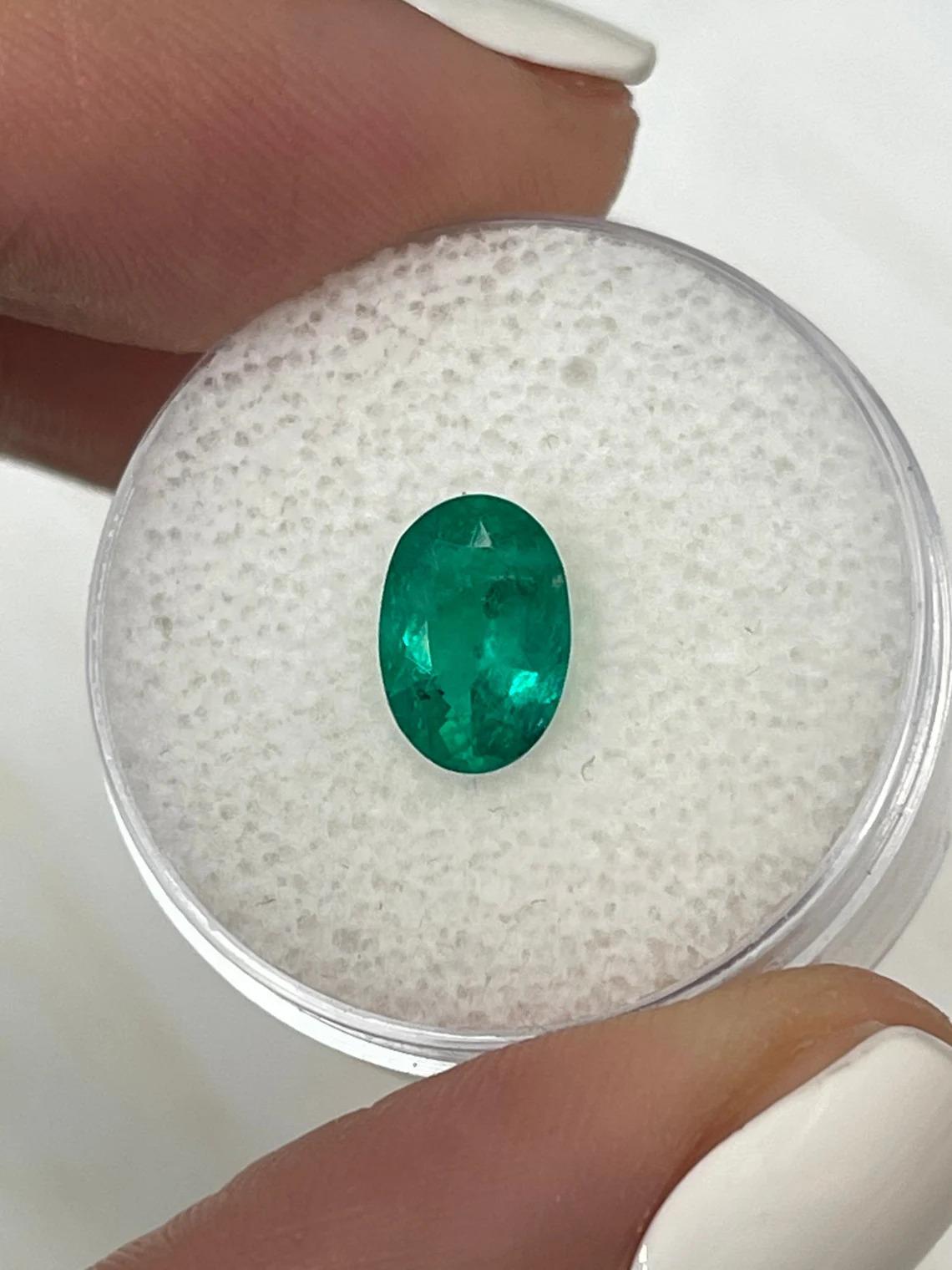 Stone: Emerald
Weight: 1.20-carats
Shape: Oval Cut
Clarity: Transparent
Luster: Very Good
Color: Dark Green
Measurements: 9.02mm x 6.04mm x 3.91mm
Geographic Origin: Colombia
Treatment: Natural, Moderate Oil with Minor resin

Comments: Due to their