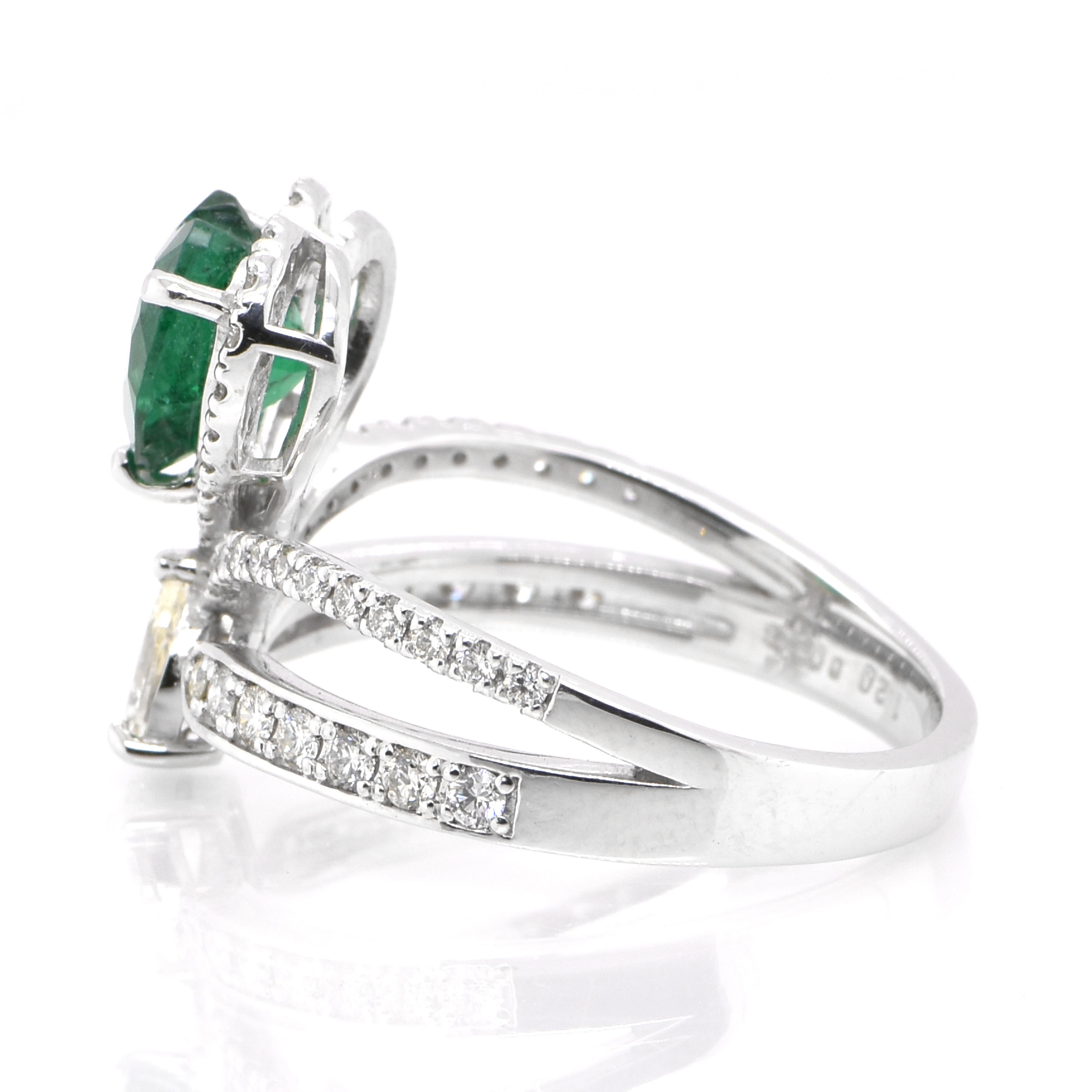 Heart Cut 1.20 Carat Heart-Cut, Zambian Emerald and Diamond Crown Ring Set in Platinum For Sale