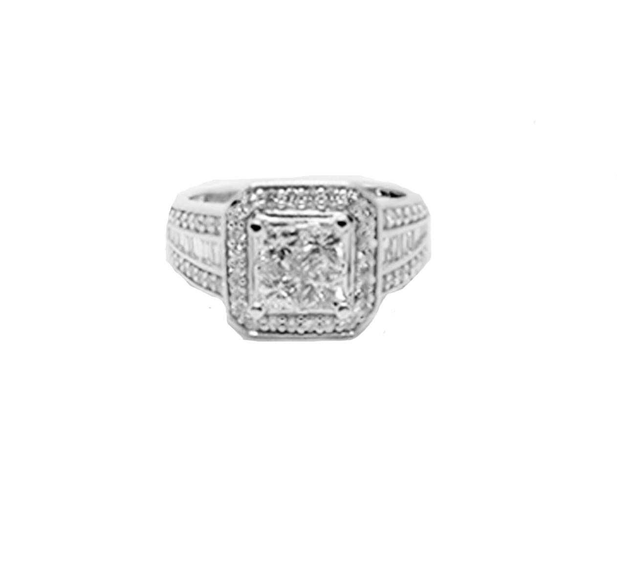 Women's 1.20 Carat Invisible Diamond Princess and Baguette Ring Halo