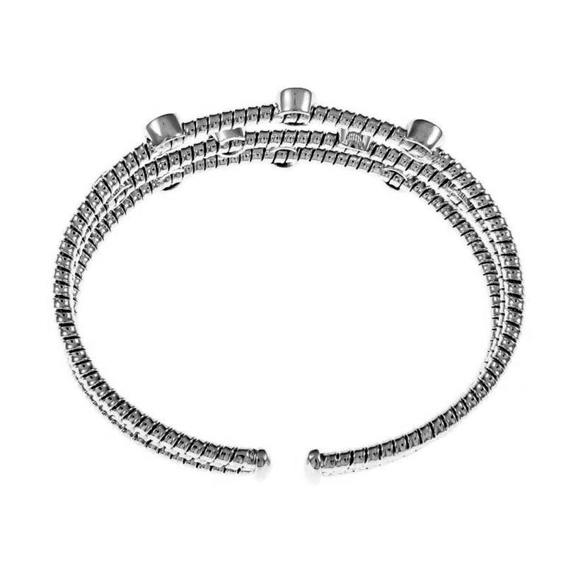 Round Cut 1.20 Carat Italian Diamond Gold Three-Row Bangle Bracelet For Sale
