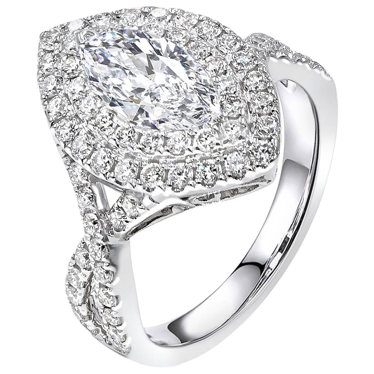 1.20 Carat Marquise Cut Diamond Engagement Ring For Sale