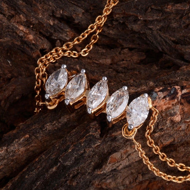 1.20 Carat Marquise Diamond Chain Bracelet 18 Karat Rose Gold Handmade ...