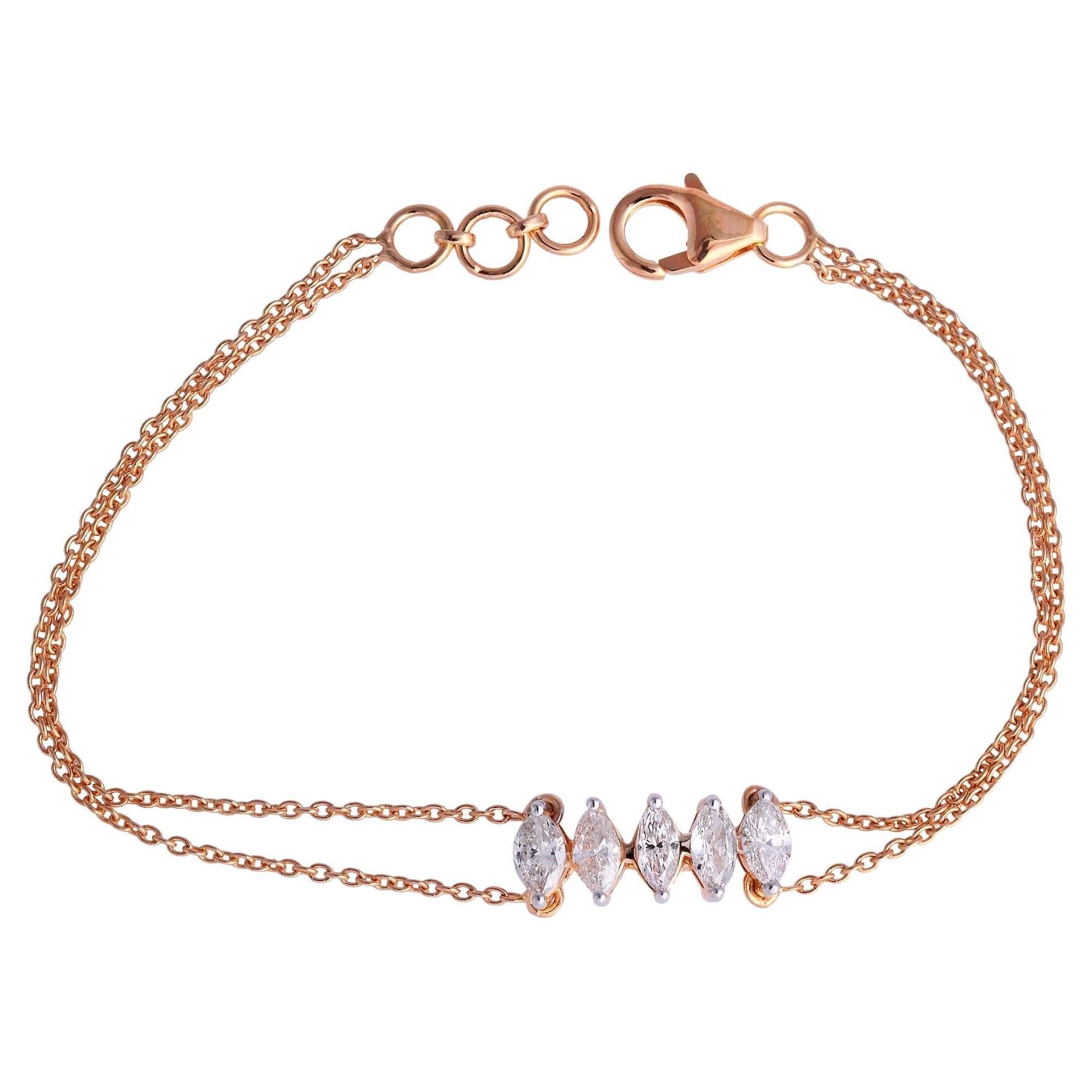 1.20 Carat Marquise Diamond Chain Bracelet 18 Karat Rose Gold Handmade Jewelry For Sale