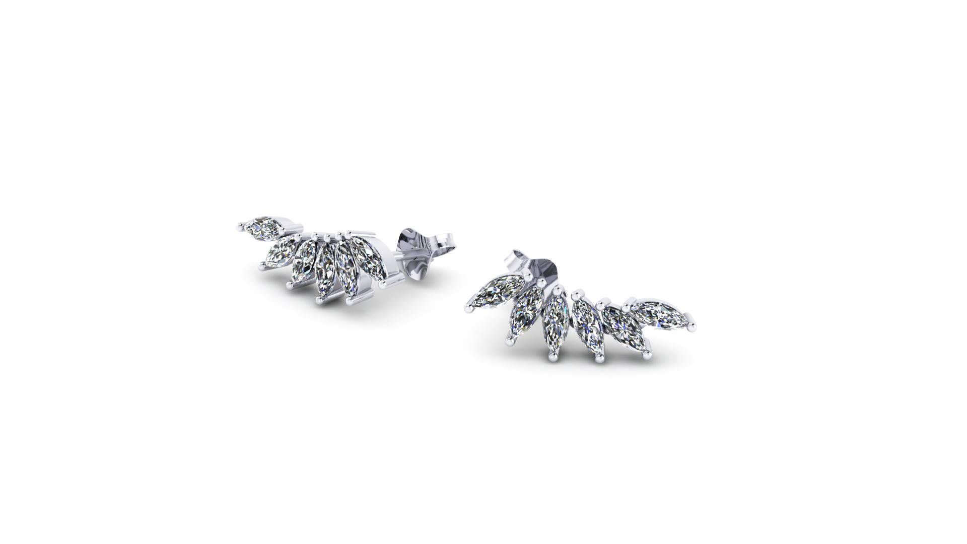 FERRUCCI 1.22 carats Marquise shape Diamonds wing earrings made in 18k white gold in New York City by Italian master jeweler, modern fashion look for every sophisticated woman of every age, pret-a-porter, easy to wear from office to evening out.