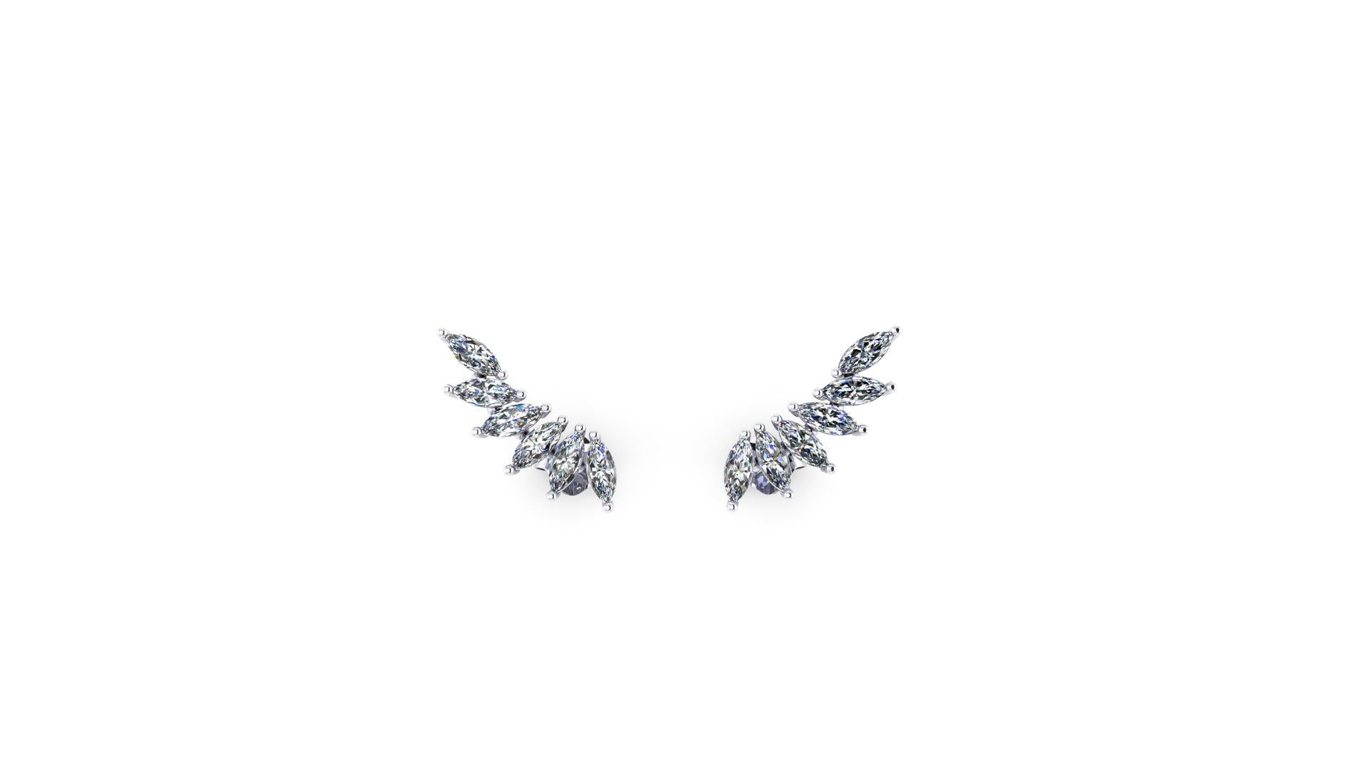 Art Nouveau 1.20 Carat Marquise Diamonds 18 Karat White Gold Wing Earrings For Sale