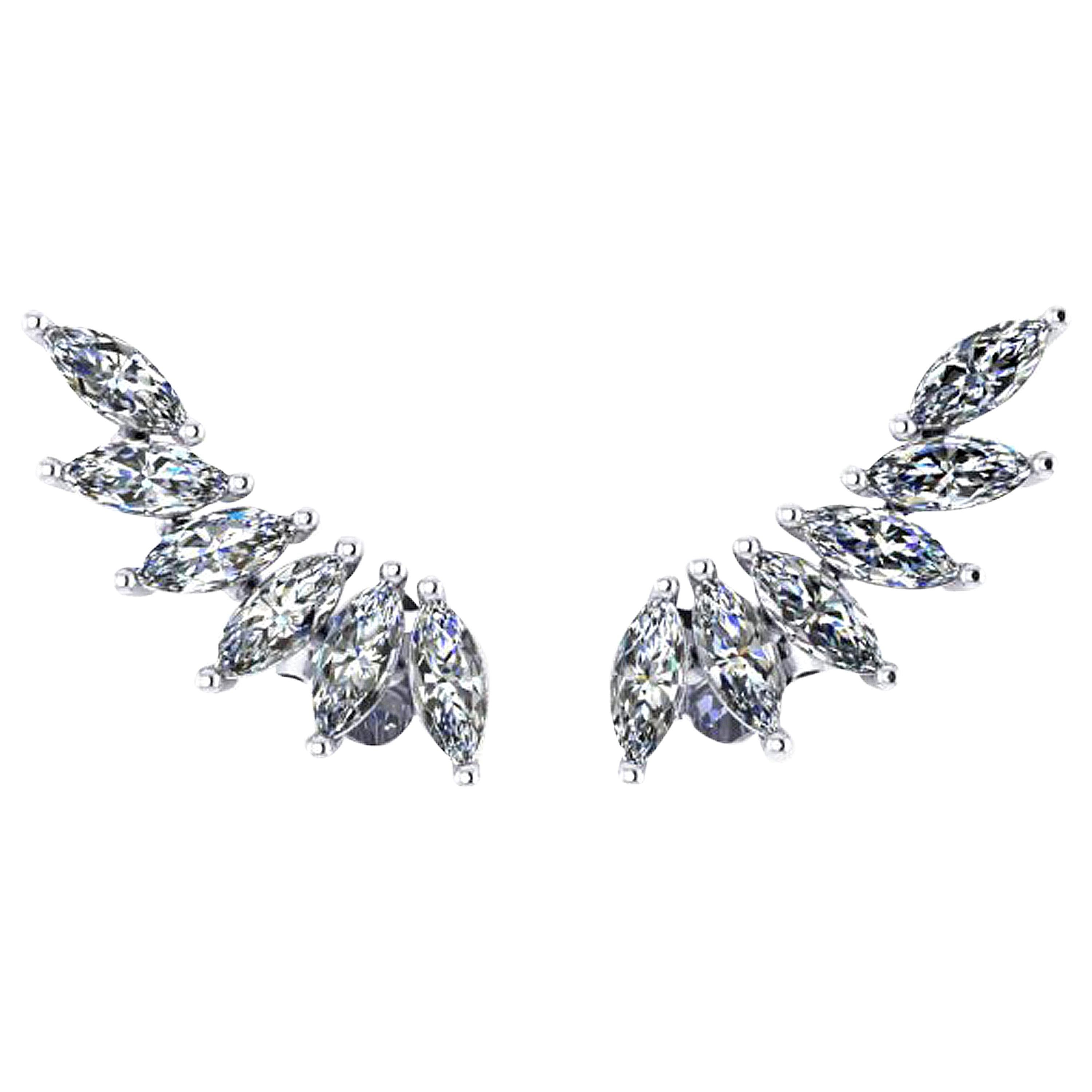 1.20 Carat Marquise Diamonds 18 Karat White Gold Wing Earrings
