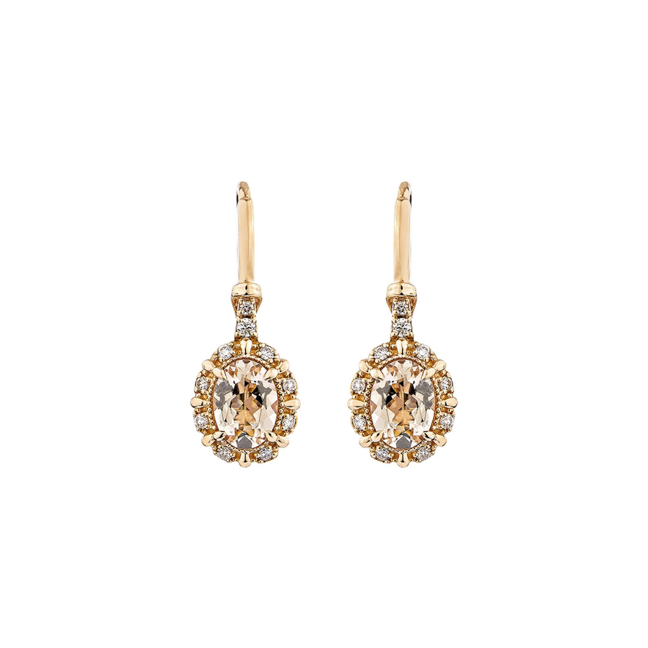 Contemporary 1.20 Carat Morganite Lever Back Earring in 18Karat Rose Gold with White Diamond. For Sale