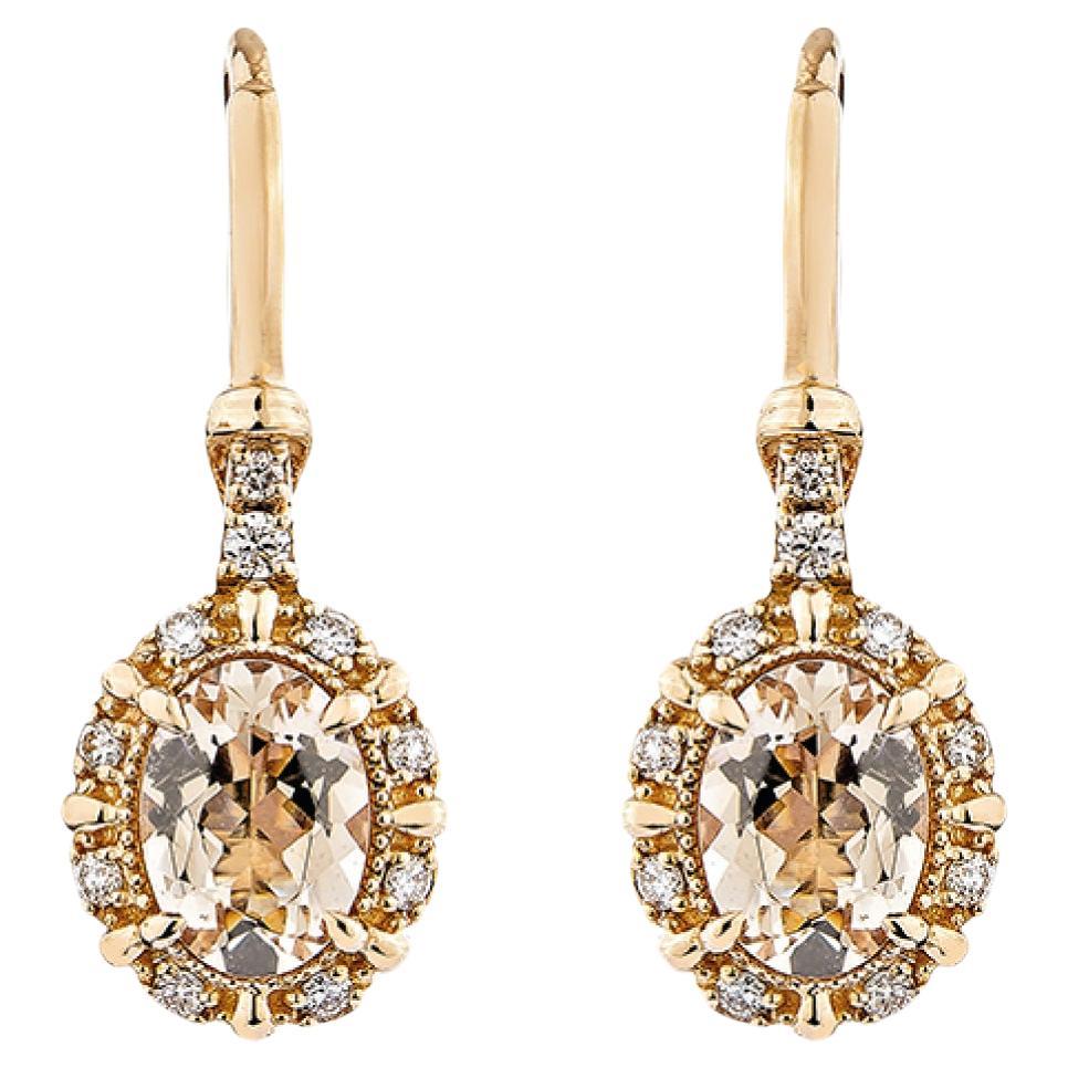 Boucles d'oreilles à levier en or rose 18 carats avec Morganite de 1,20 carat et diamants blancs