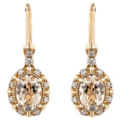 Boucles d'oreilles à levier en or rose 18 carats avec Morganite de 1,20 carat et diamants blancs