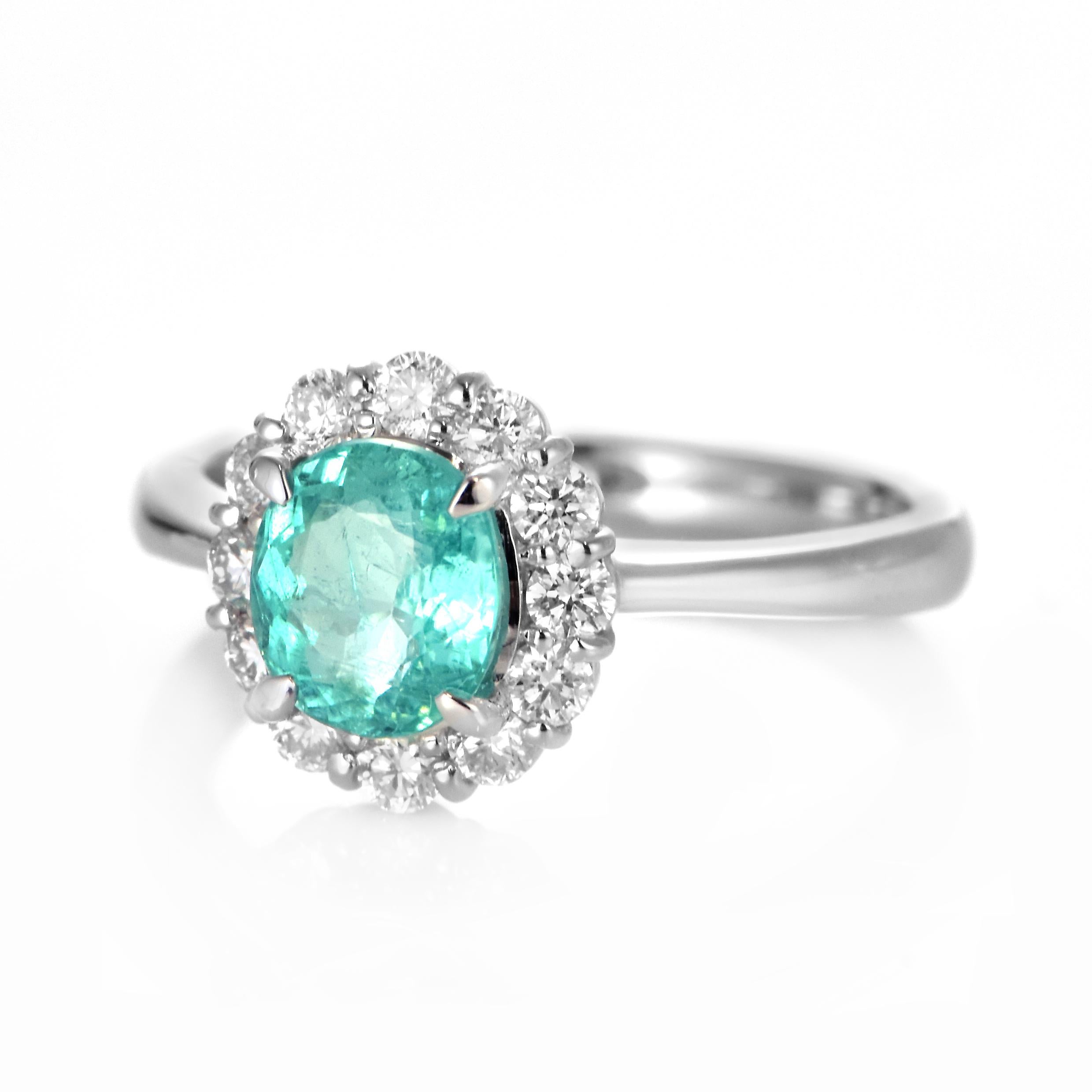 Modern 1.20 Carat Mozambican Paraiba Tourmaline & Diamond Cocktail Ring Set in Platinum