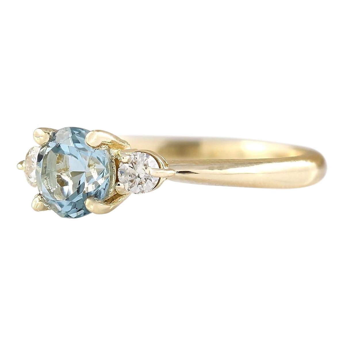 Stamped: 14K Yellow Gold
Total Ring Weight: 2.2 Grams
Total Natural Aquamarine Weight is 1.00 Carat (Measures: 6.00x6.00 mm)
Color: Blue
Total Natural Diamond Weight is 0.20 Carat
Color: F-G, Clarity: VS2-SI1
Face Measures: 6.00x11.85 mm
Sku: