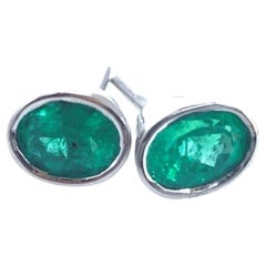 1.20 Carat Natural Colombian Emerald Oval Stud Earrings 18 Karat