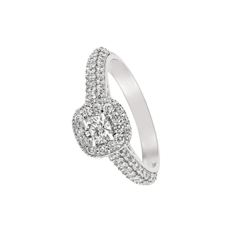 Round Cut 1.20 Carat Natural Diamond Engagement Ring G SI 14 Karat White Gold For Sale