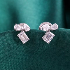 1.20 Carat Natural Diamond Modern Asymmetrical Stud Earrings 18K White Gold SI H