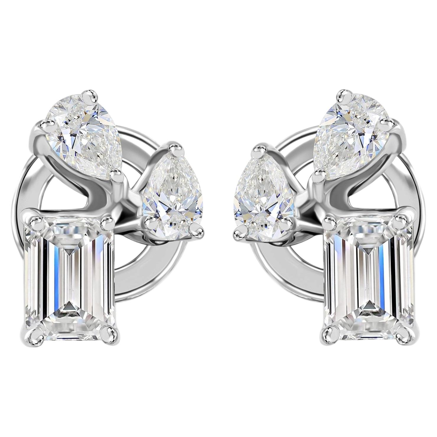 1.20 Carat Natural Diamond Modern Asymmetrical Stud Earrings 18K White Gold SI H