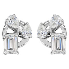 1.20 Carat Natural Diamond Modern Asymmetrical Stud Earrings 18K White Gold SI H