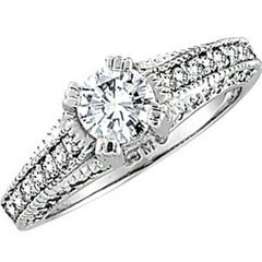 1.20 Carat Natural Diamond Ring Antique Look H SI 18K White Gold