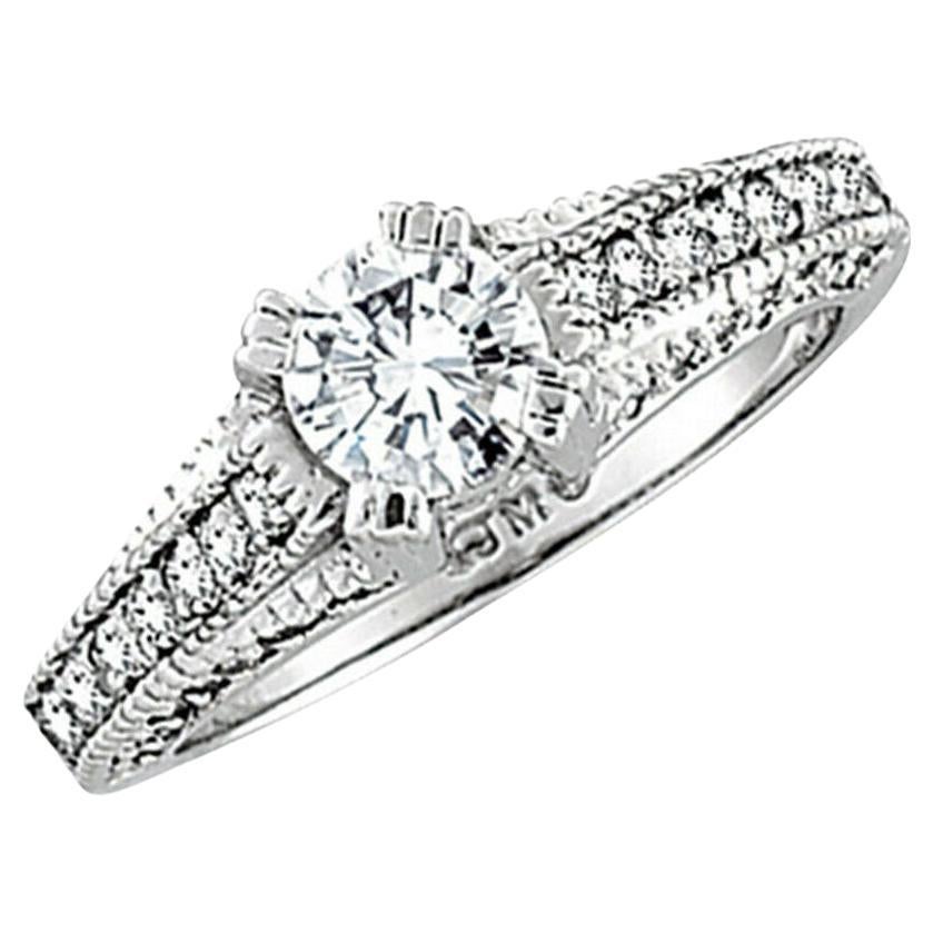 For Sale:  1.20 Carat Natural Diamond Ring Antique Look H SI 18K White Gold