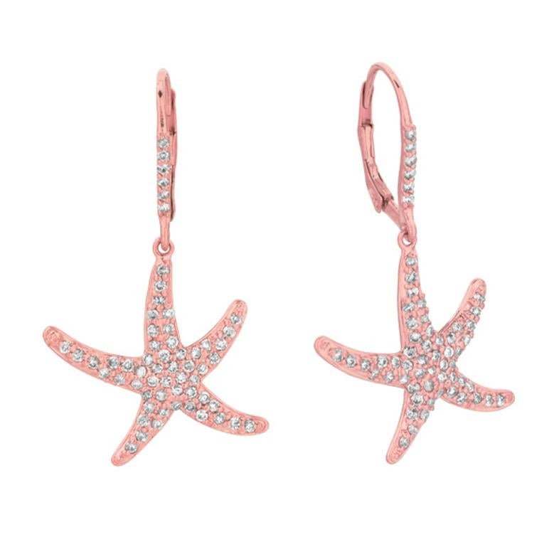 Contemporary 1.20 Carat Natural Diamond Starfish Earrings GSI 14 Karat Yellow Gold For Sale