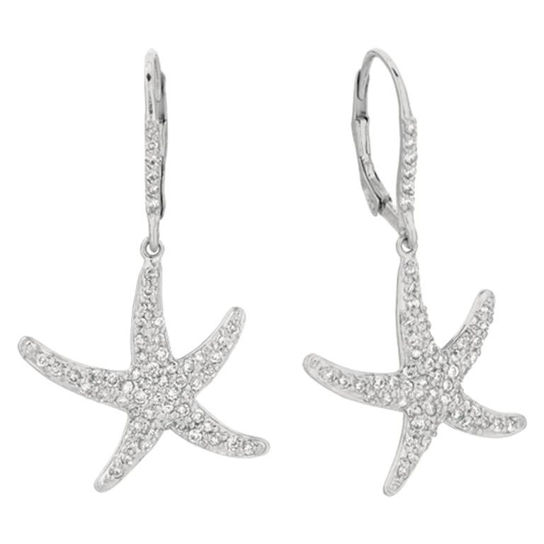 Boucles d'oreilles Étoile de mer en or blanc 14 carats avec diamants naturels de 1,20 carat G SI en vente
