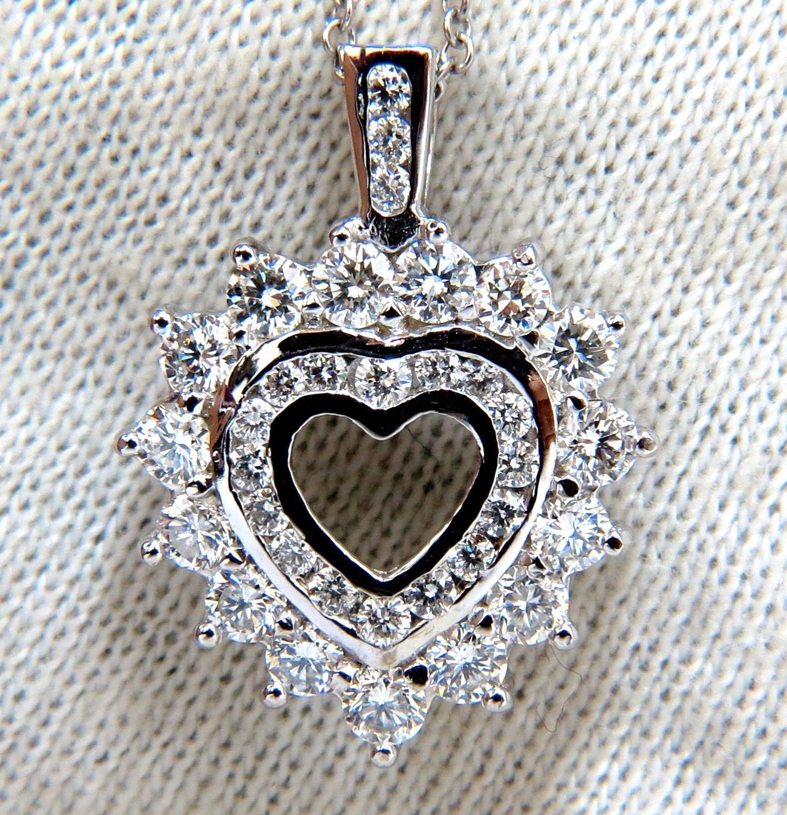 1.20 Carat Natural Diamonds Heart Pendant 14 Karat Double Row In New Condition For Sale In New York, NY