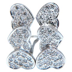 1.20 Carat Natural Diamonds Three-Tier Heart Earrings 14 Karat Gold Clip Omega*